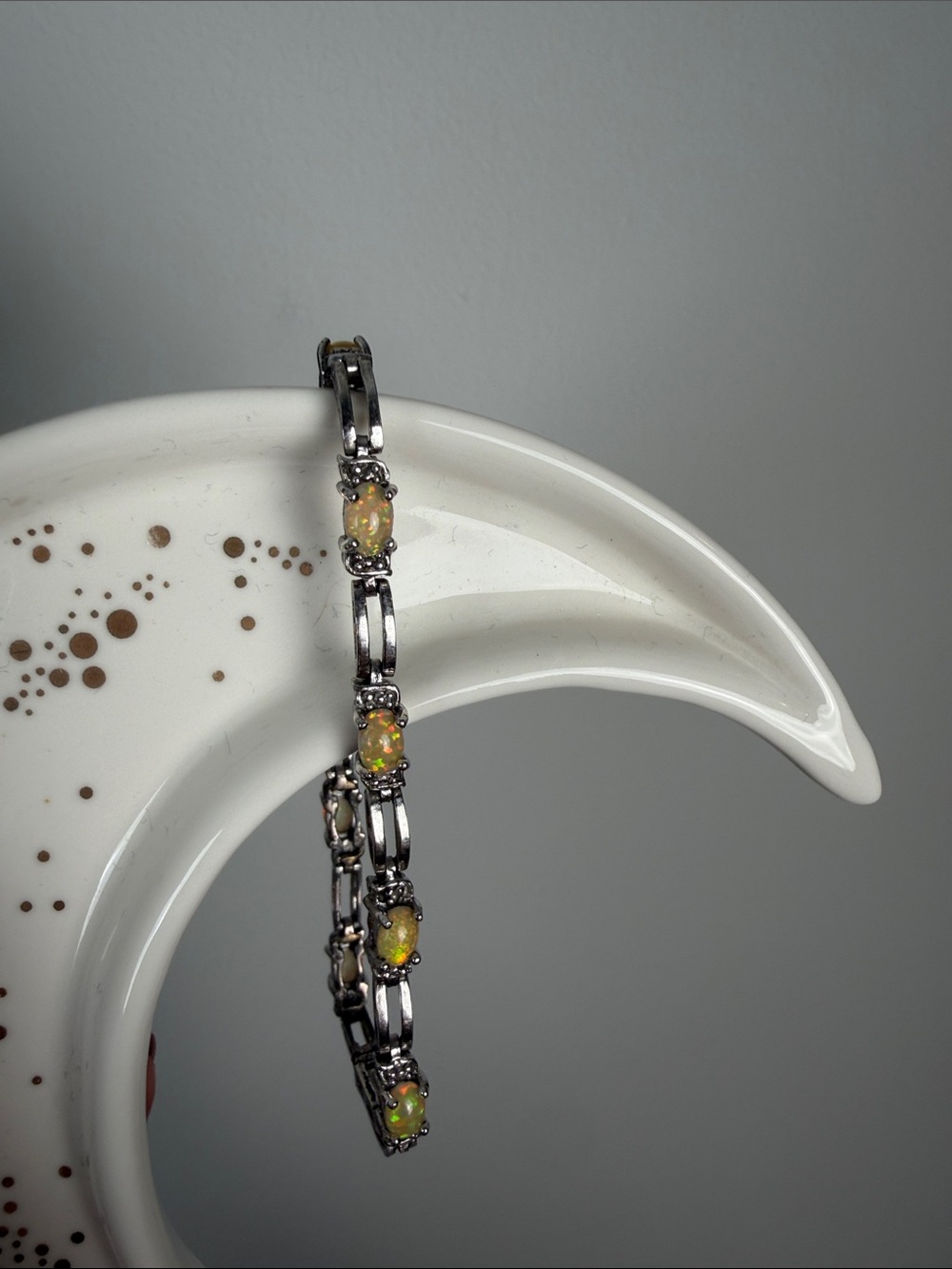 Vintage 925 Sterling Silver FAS signed Fire Opal Tennis Bracelet - Picture 2 of 9